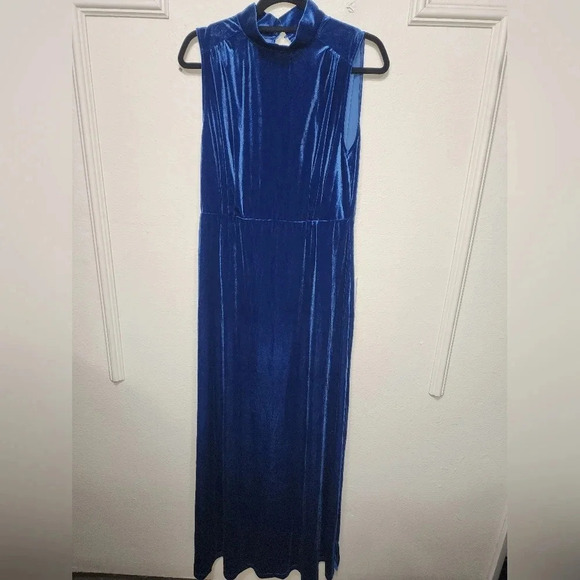 Lulus Classic Elegance Blue Velvet Sleeveless Mock Neck Maxi Dress L Party - Picture 6 of 12